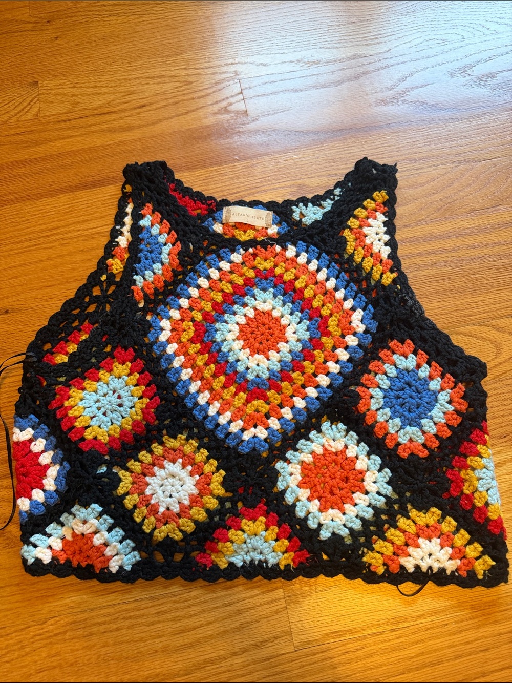 Altar'd State Black Multicolor Crochet Crop Top